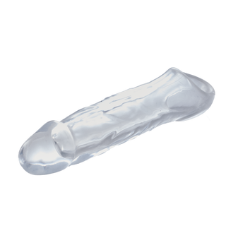 A Little More 5.5-inch clear penis extender with loop for secure placement around the testicles.