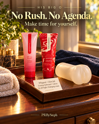 His Big O Bundle lifestyle image. See the description for exact included products.